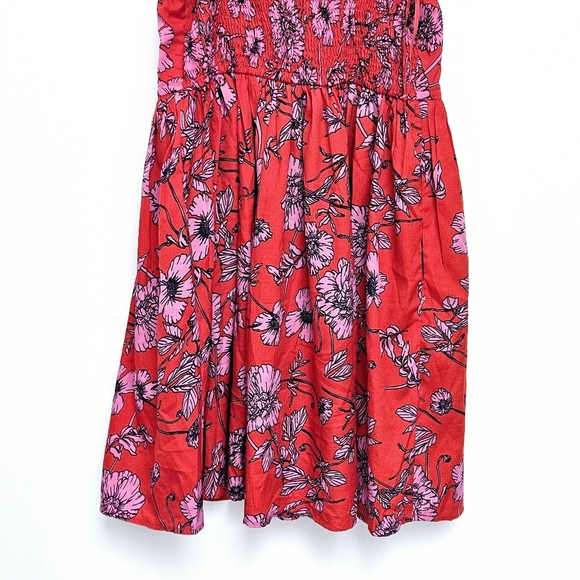 Band Of The Free Sz M Floral Red and Pink Smocked Pocker Strap Flowy Sundress - Picture 8 of 11